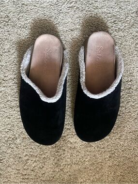 Black suede clogs